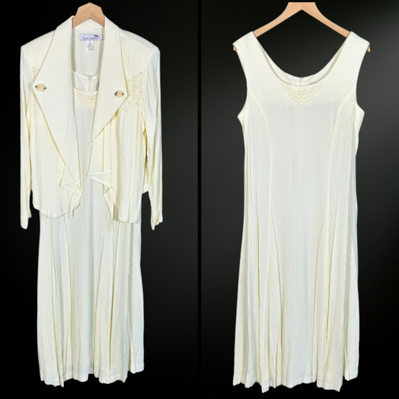 Lavande Dresses & Skirts - Vintage Lavende Womens Midi Dress & Jacket Size 14 Cottagecore Modest Crinkle